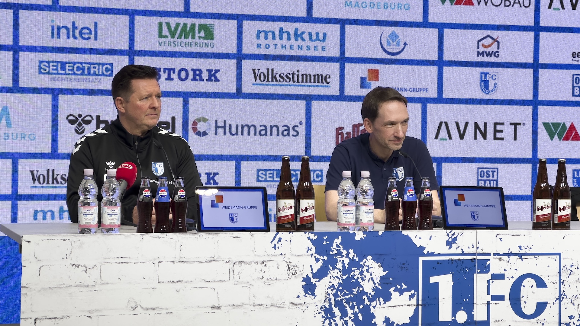 Christian Titz (links) und Manuel Holscher auf der Pressekonferenz