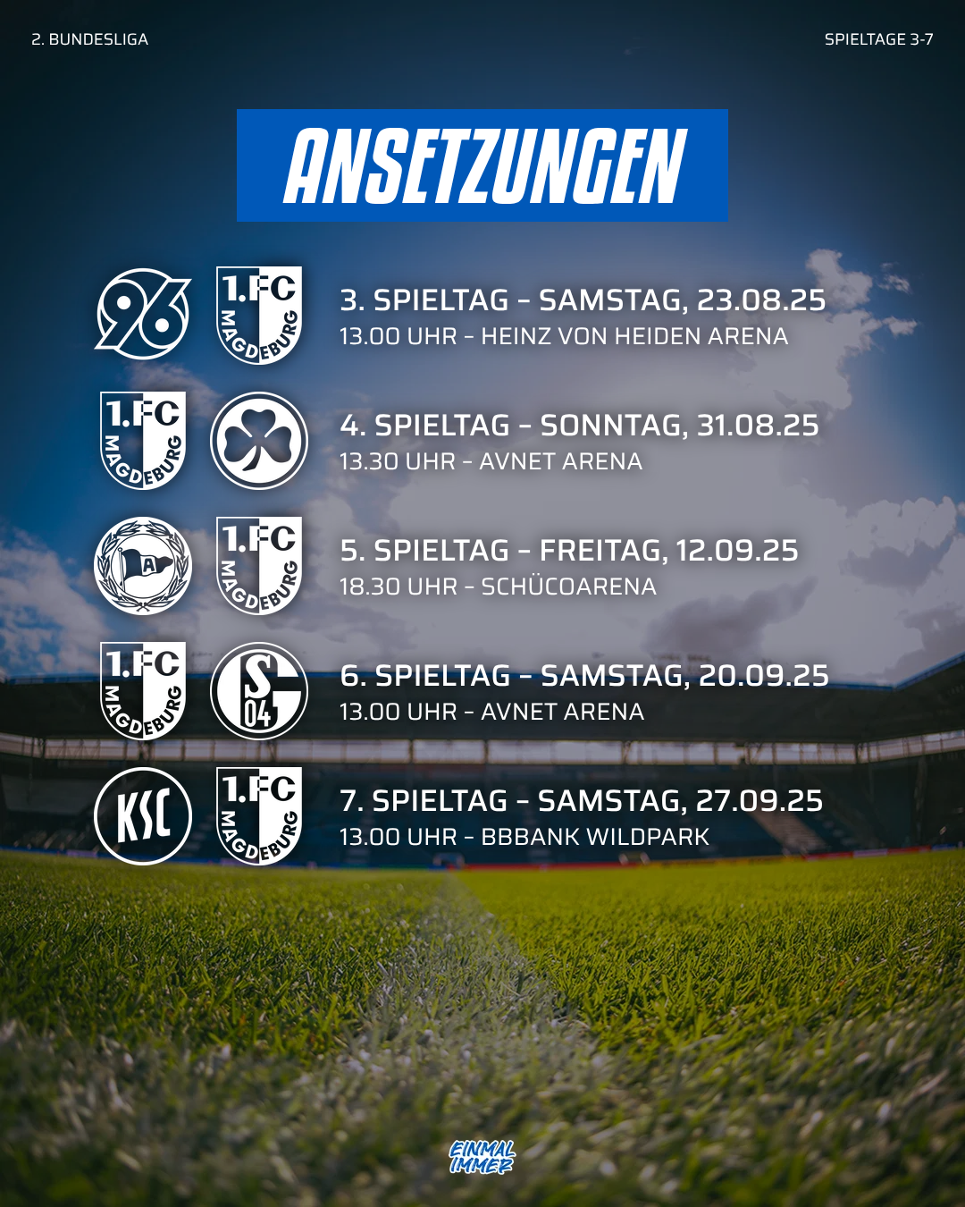 Die Termine der Spieltage 3 bis 7.