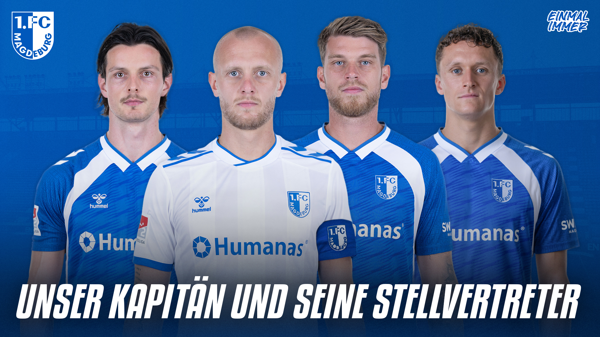 Kapitän Dominik Reimann (2.v.l.) mit seinen Stellvertretern Jean Hugonet (links), Marcus Mathisen (2.v.r.) und Martijn Kaars (rechts)